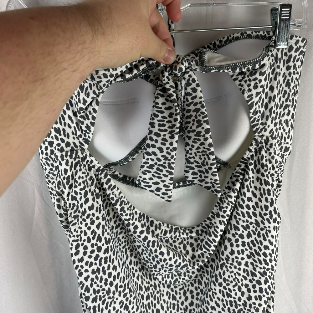 Loft Beach One Piece Halter Swimsuit Women 16 Gray White Animal Print Cutouts - Picture 9 of 12